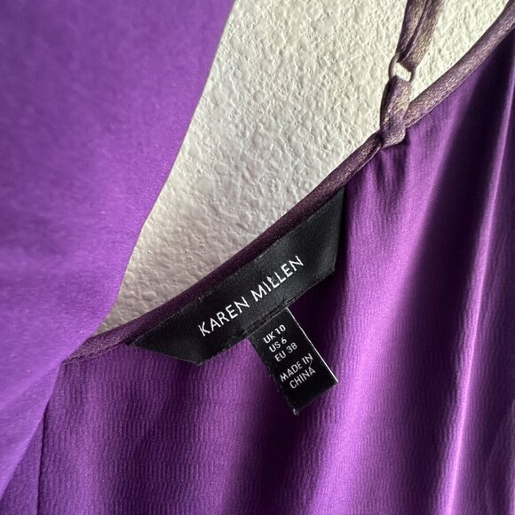 Karen Millen Purple Metallic Plisse Pleated Mini Dress Crisscross Straps Sz 6 - Picture 9 of 14